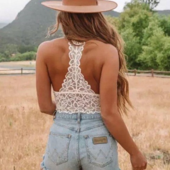 SOLD OUT Boho Cream Floral Sheer Lace Racerback Bralette - Picture 2 of 2